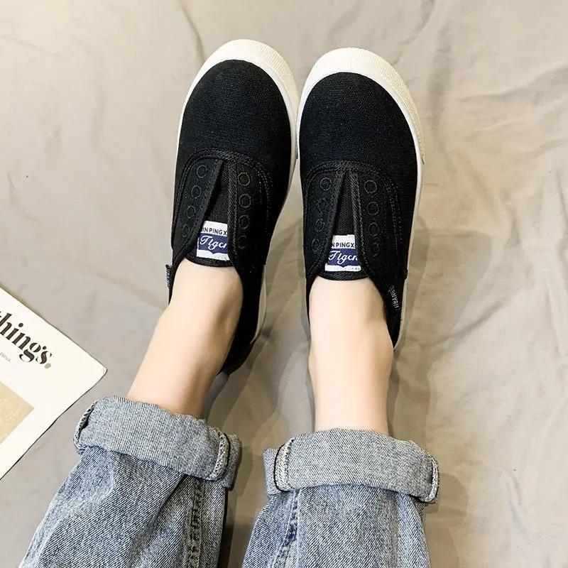 Mode Damen Canvas Weiße Schuhe Chaussures Flats Sneakers Jugend Mädchen Neu All Match Atmungsaktiv Slip-on Slipper