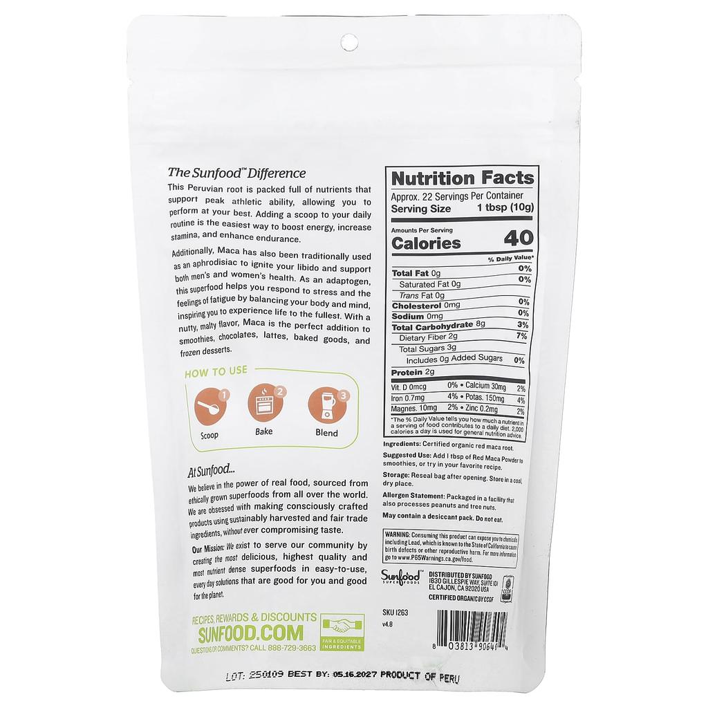 Raw Organic Red Maca Powder, 227G(8Oz)