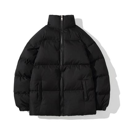 Autumn and Winter Men's Solid Color Cotton Clothes Large Size Hong Kong Style Loose Couple Style Thickened Stand-up Collar Bread Clothes Jacket