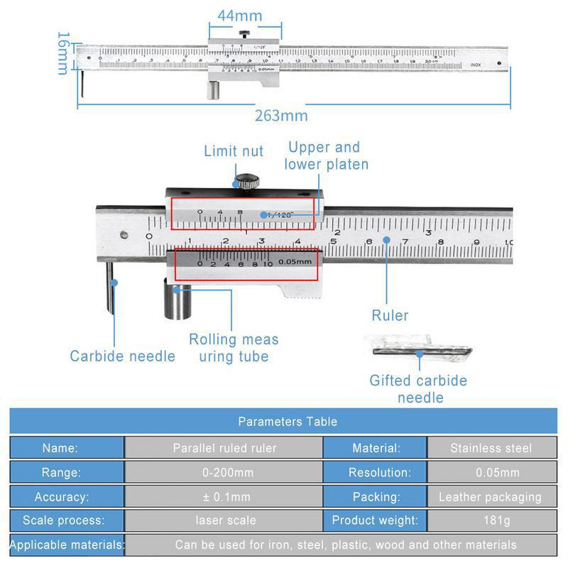 Stainless Steel 0-200mm Parallel Line Vernier Caliper