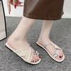 Fashion Summer Flat Slippers Women Fashion Round Head Crystal Flower Set Toe Soft Sole Anti-slip Wear-resistant Sandals