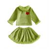 Christmas Outfit Green Velvet Top and Skirt Set with