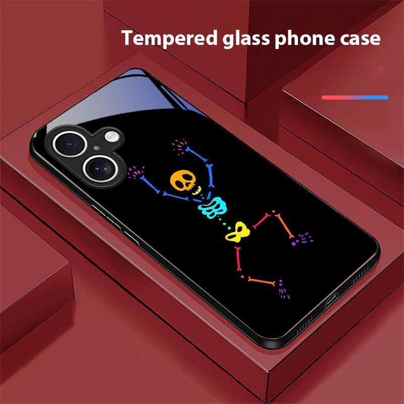 Dancing Skeleton For Apple IPhone 16E 16 E 11 13 15 P Ro 14 Pro Max 12 Mini 7 8 Plus XR X XS Black Tempered Glass Phone Case