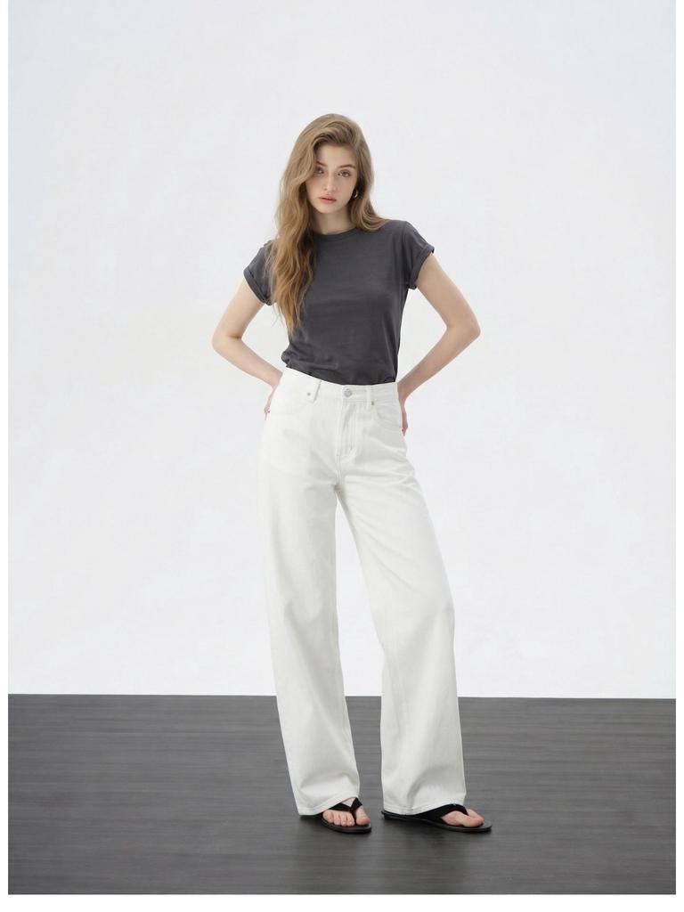 JOCORBEI French Style White High-Waisted Wide-Leg Women's Jeans - 2026 Spring Collection