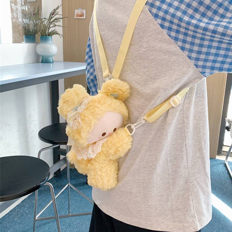 Plush Bunny Eared Sheep Shoulder Bag With Zipper Pocket For Daily Use