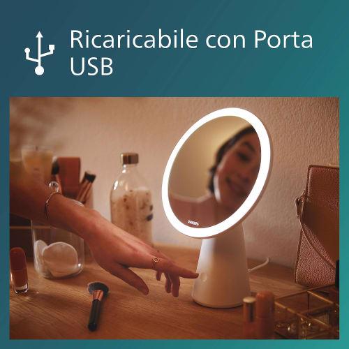 Philips Actress Mirror with LED Light, 3 Color Lighting Modes, Adjustable Angle, 95% Natural Light Reproduction, Makeup Mirror, Makeup Mirror, USB Cha