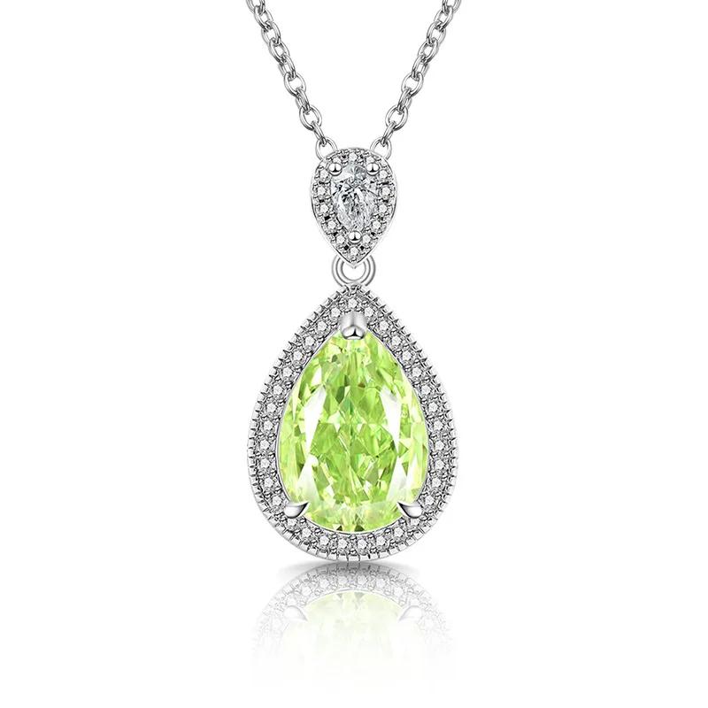 925 Sterling Silver Elegant Clear Ice Flower Cut Water Drop Shaped Crystal Zircon Necklace Birthday Anniversary Wedding Gift