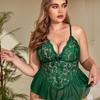 European and American fun sexy lace bow lace deep V large size group pajamas dress