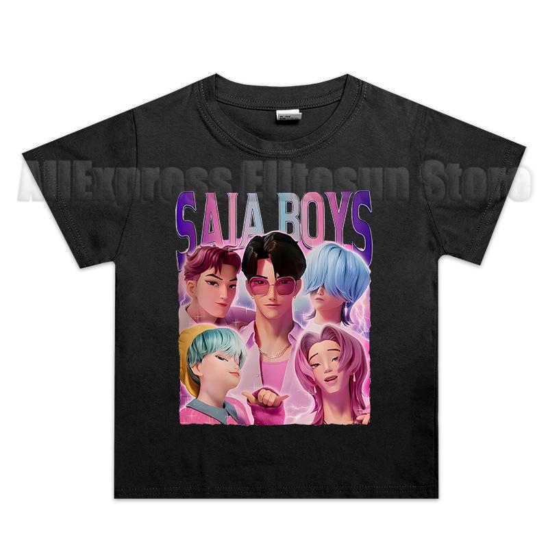 

Saja Хлопчики Дитяча Футболка Дитячий Одяг KPop Мисливці на Демонів Повсякденні Топи Фільм Бавовняна Футболка Подарунок для Фаната Дитячий Одяг kids-160(14T) чорний