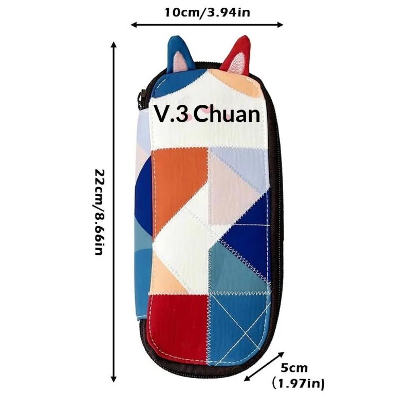 Cat Design Cloth Pencil Case Patchwork Multifunctional Storage Bag for School College Stationery Travel