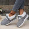 Women's Plush Lined Canvas Shoes, Winter Thermal Low Top Slip On Snow Shoes, Comfy Outdoor Sneakers