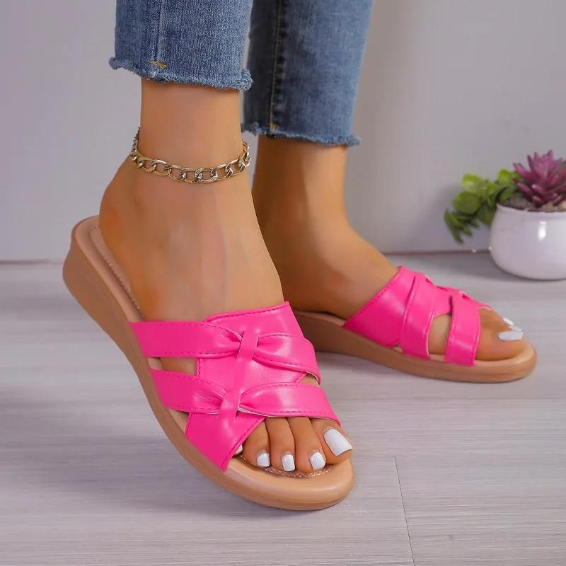 Fashion 2024 New Fashion Solid Color Women's Thick-soled Beach Slippers New Summer Flat Heel Slippers Sandals Women's Casual Slippers