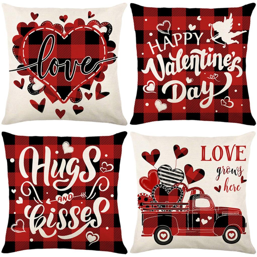 Pillowcase Valentine's Day Linen Print Sofa Decorative Cushion Cover