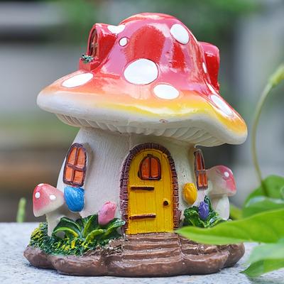 Mini casa de cogumelo em resina para decoração de exterior, jardim de conto de fadas, vasos de flores, artesanato, decoração para casa