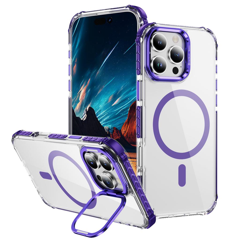 For iPhone 16 Pro Max Clear Phone Case with Lens Kickstand Cover Compatible with MagSafe