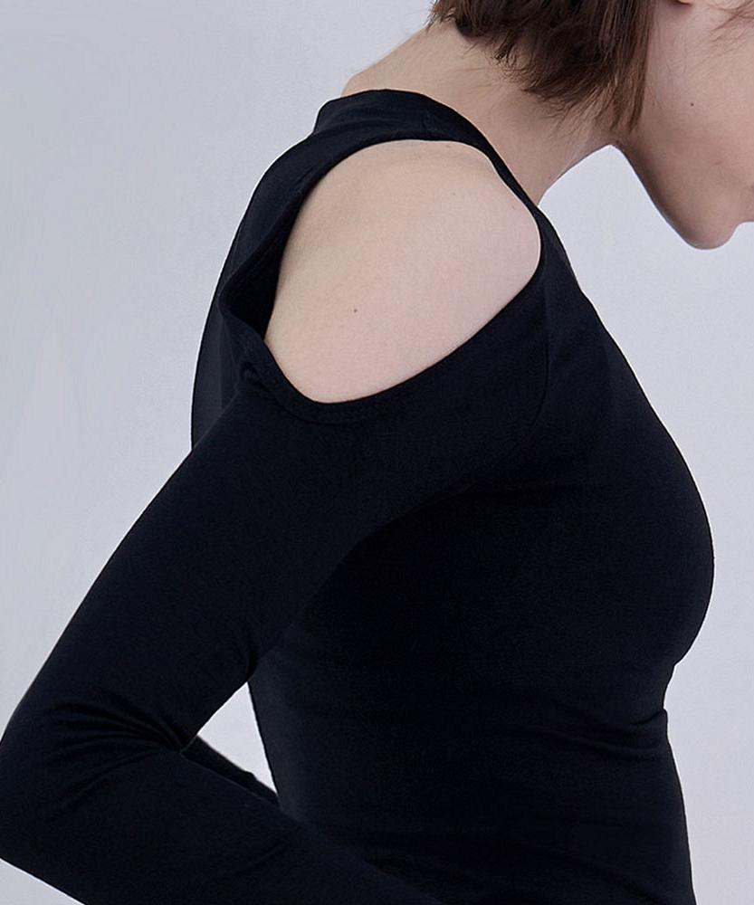 Debiweeo Lucy Shoulder Hole T-Shirt Devi-T0144-Black
