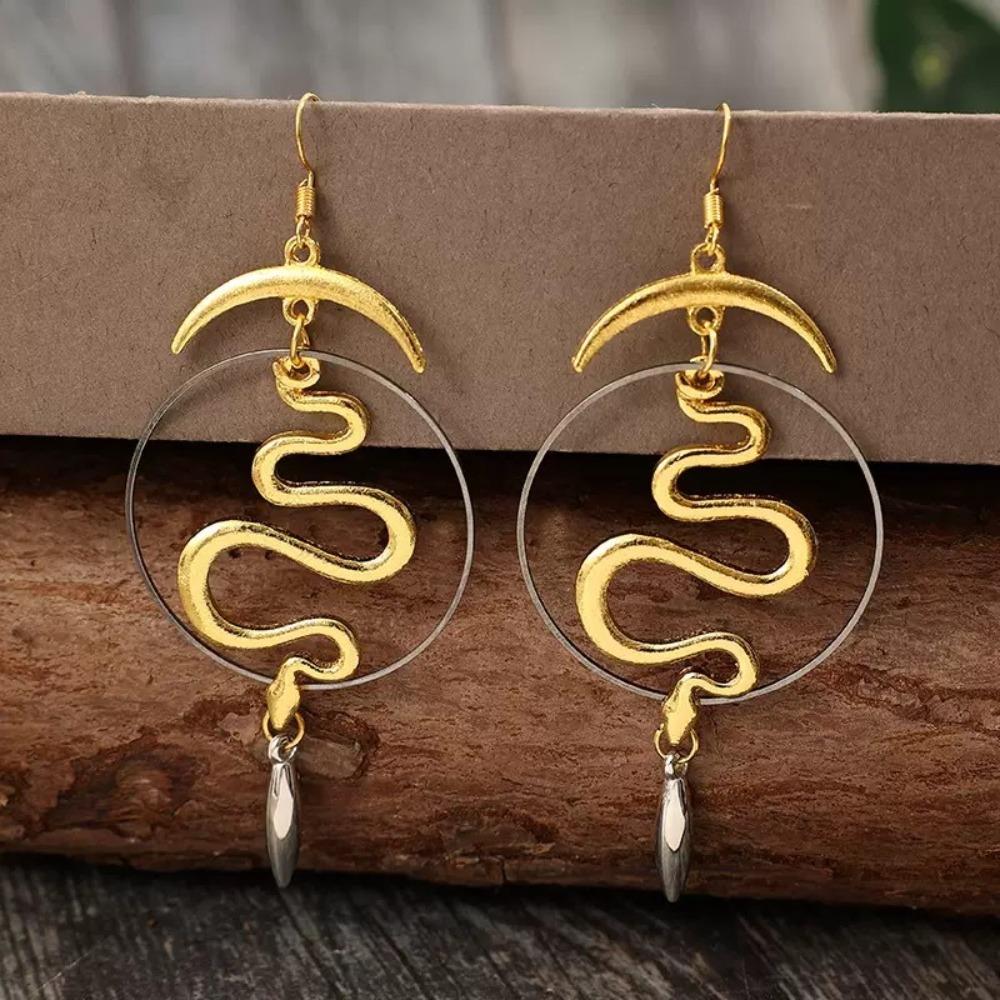Goth Persönlichkeit Geometrie Großer Kreis Schlangenform Schwarz Halbmond Kugelkopf Quasten Hängeohrringe für Damen Halloween Schmuck