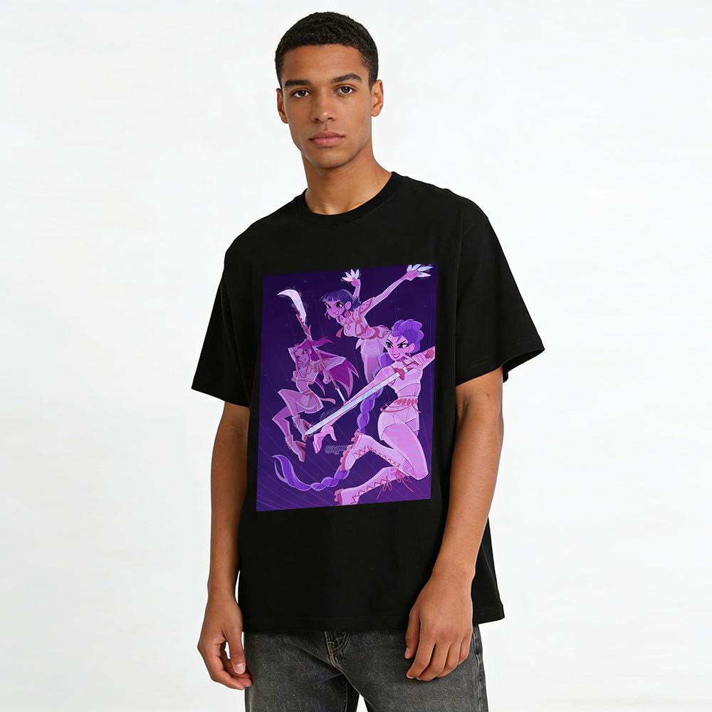 Vintage Anime Style Cool Female Warrior Print Top Trendy ACG Peripheral Loose Casual T-Shirt Pure cotton T-shirt