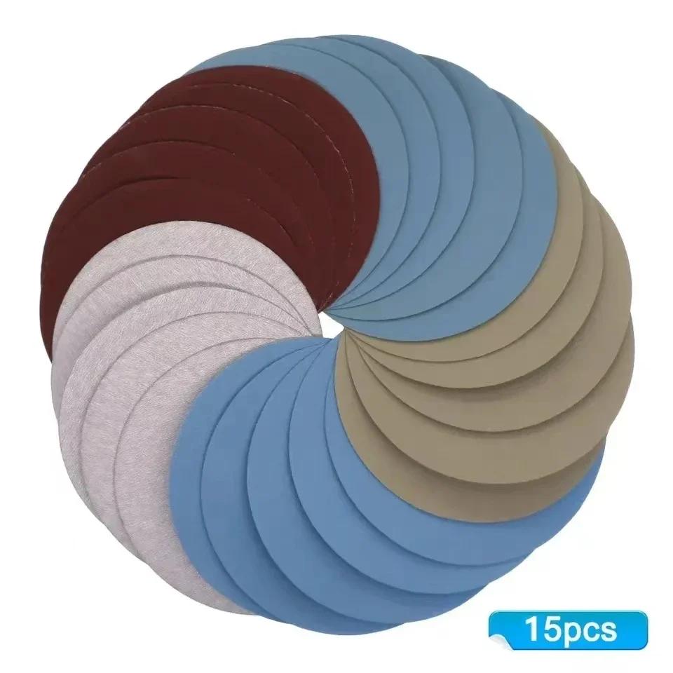 15pcs 125mm Inches Grit 1000 2000 3000 4000 5000 Sanding Discs Hook Loop Sandpaper Round Disks