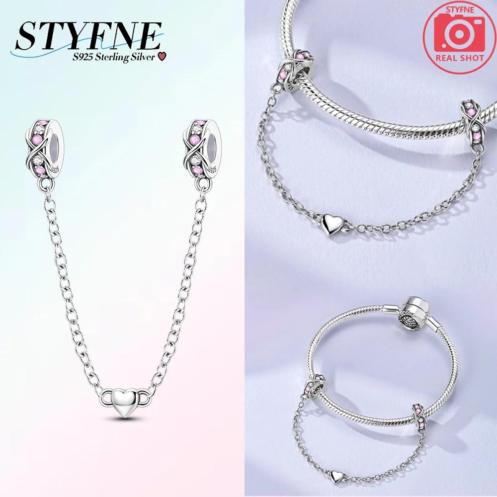 Genuine Copper Pink Flower Purple Butterfly Fixed Chain Star Moon Heart Pendants Beads Bracelets Women Gifts Jewellery Accessory