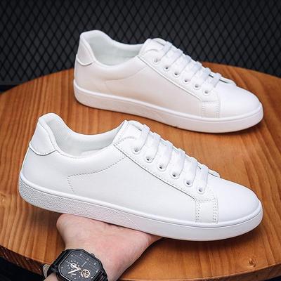 Men's White Leather Casual Four-Season Shoes - Stylish, Breathable, and Comfortable.
