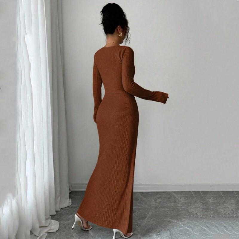 Long Sleeve Plus Size Knitted Vintage New In Dresses for Women Casual Spring Autumn Pencil Dress