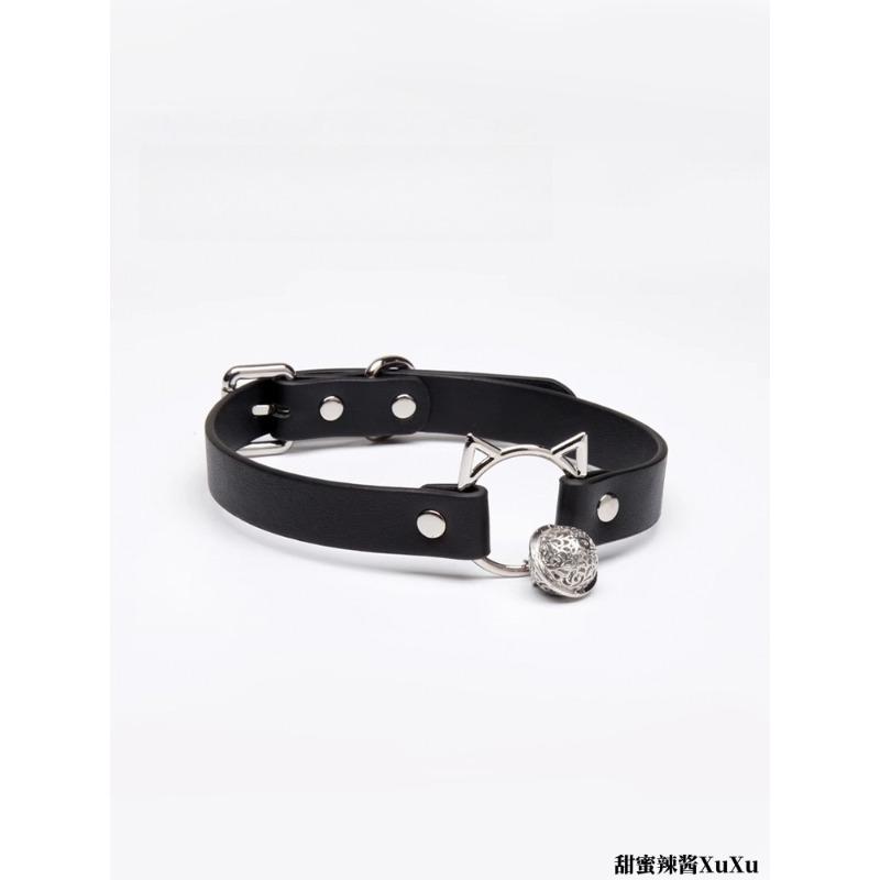 Classic Black Leather Choker with Bell and Leash for Men Punk Necklace Cosplay