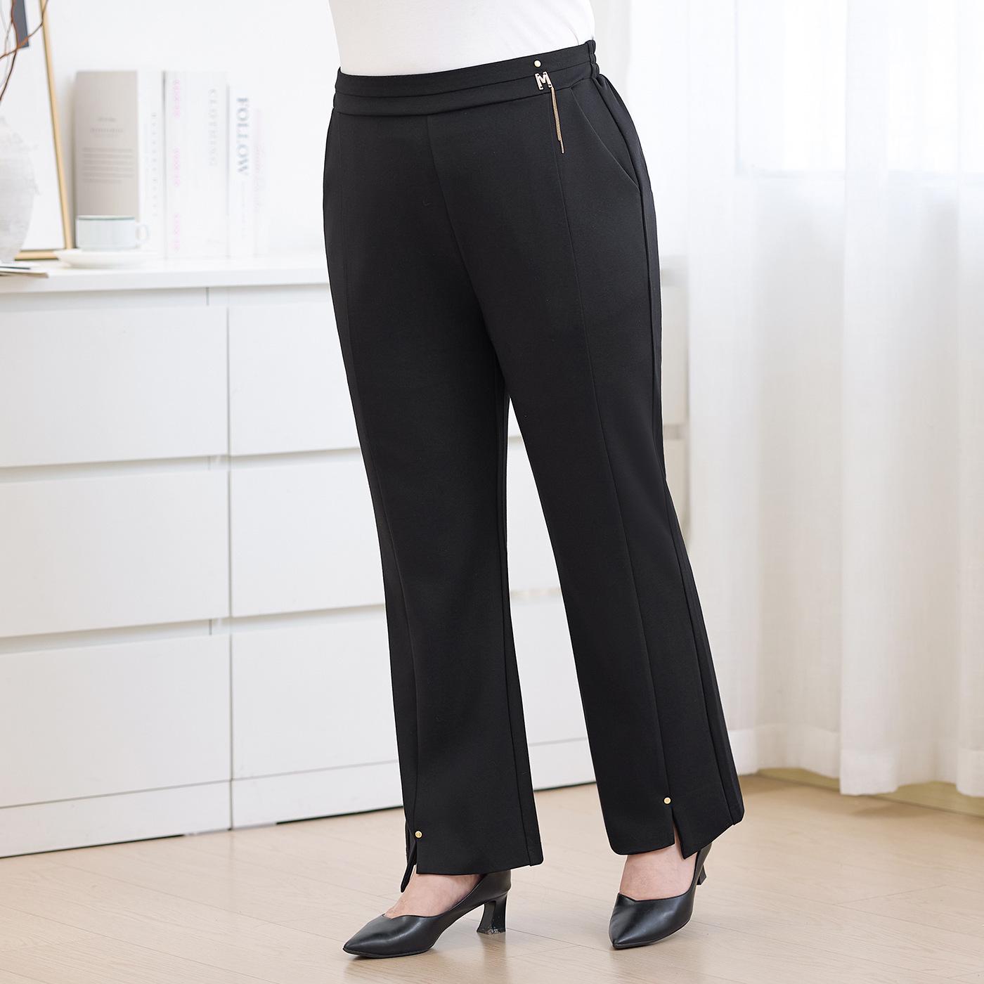 

Plus Size Women s High Waist Micro Flare Pants with Metal Accents - Elegant Winter Wear for Middle-Aged and Elderly 7XL [105-110 kg] чорний