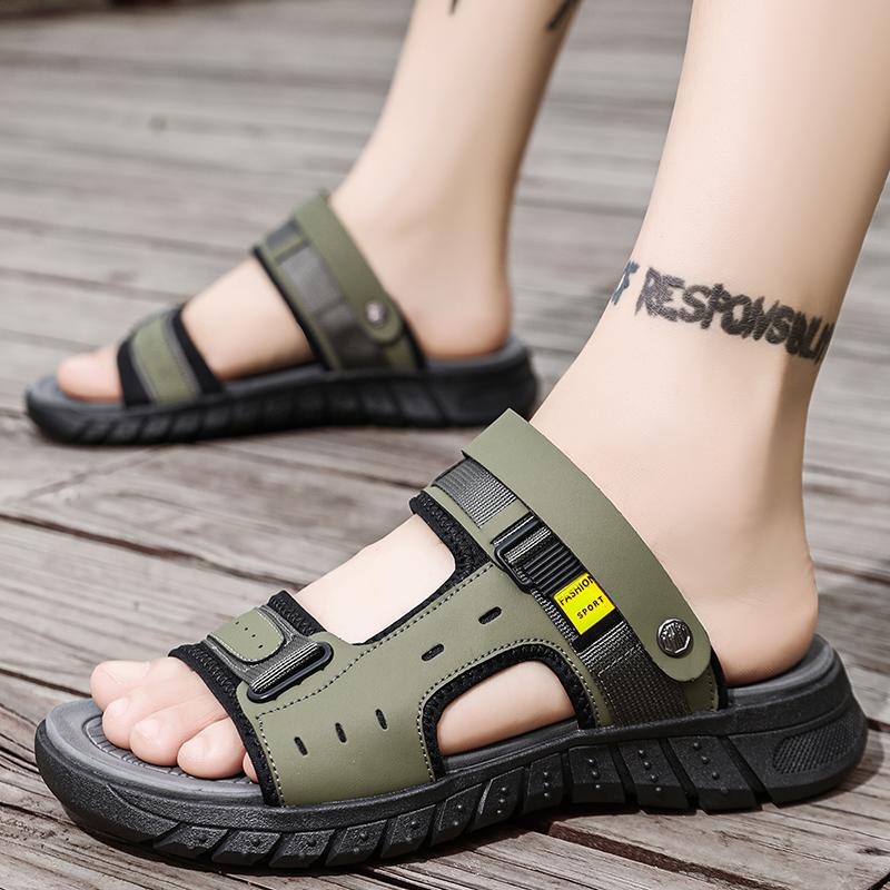 Modische Sommersandalen für Herren Outdoor Casual Outdoor-Slipper Obermaterial Leder Rutschfest Atmungsaktiv Römische Schuhe Badeschuhe für Herren