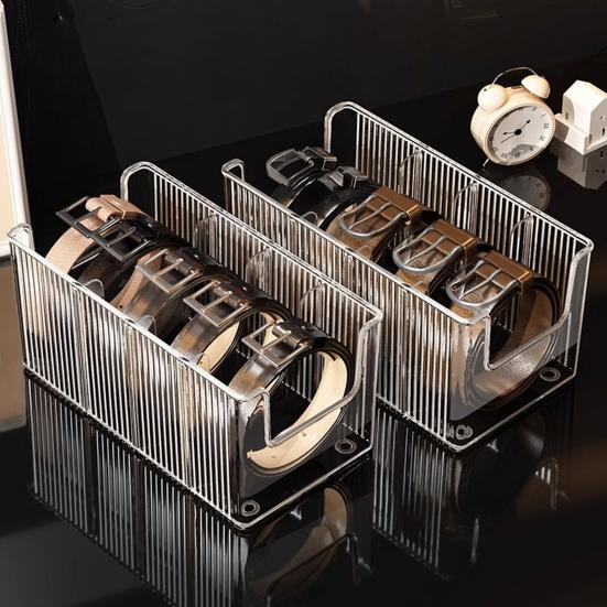 1/2Pcs Belt Storage Boxes Large Capacity 4 Grids Transparent Design Tie Belt Storage Holder Display Case Closet Organizer