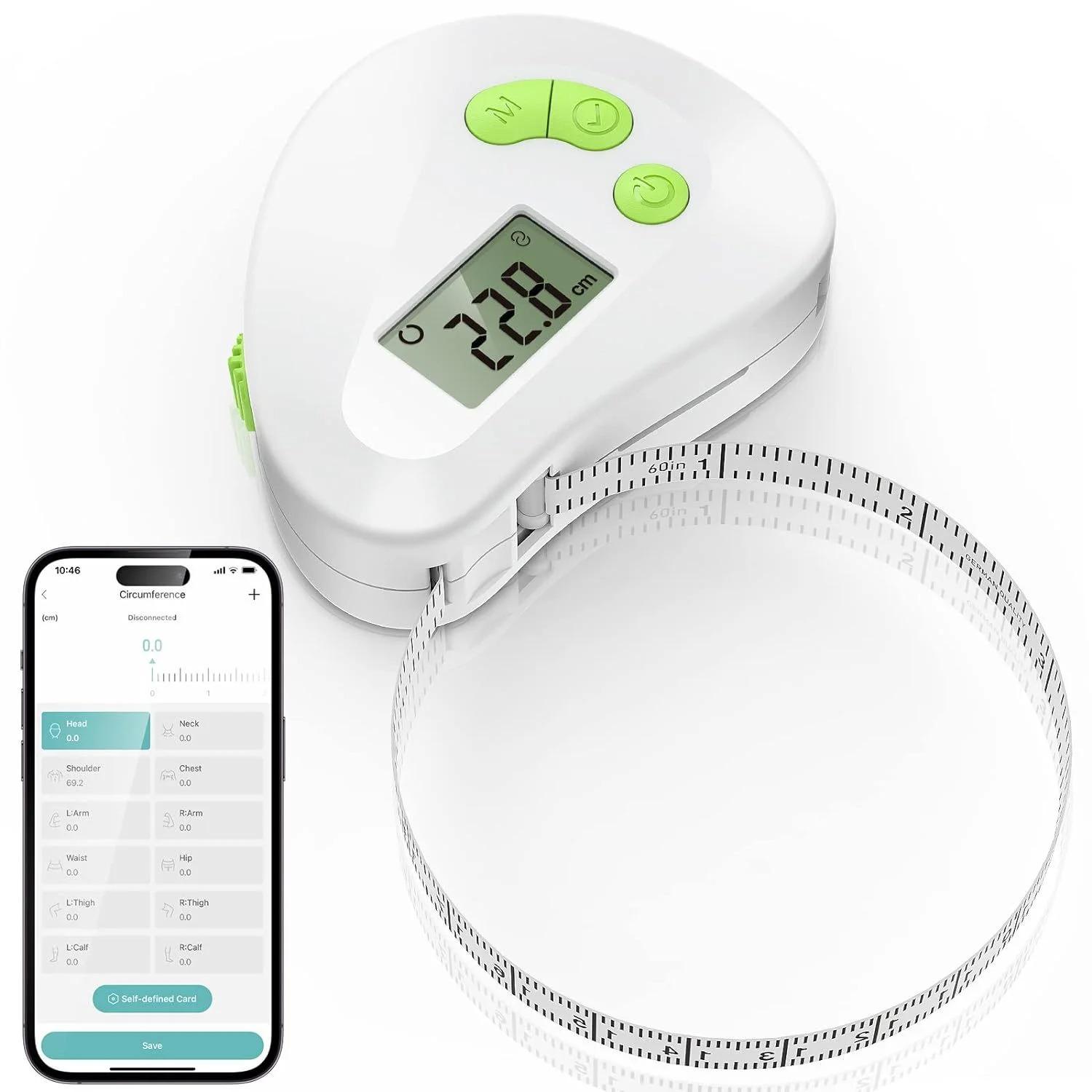 Smart Body Tape Measure Digital Measuring Tape With APP Retractable Dual-Scale Tape For Body Measurement Weight Loss Fitness белый