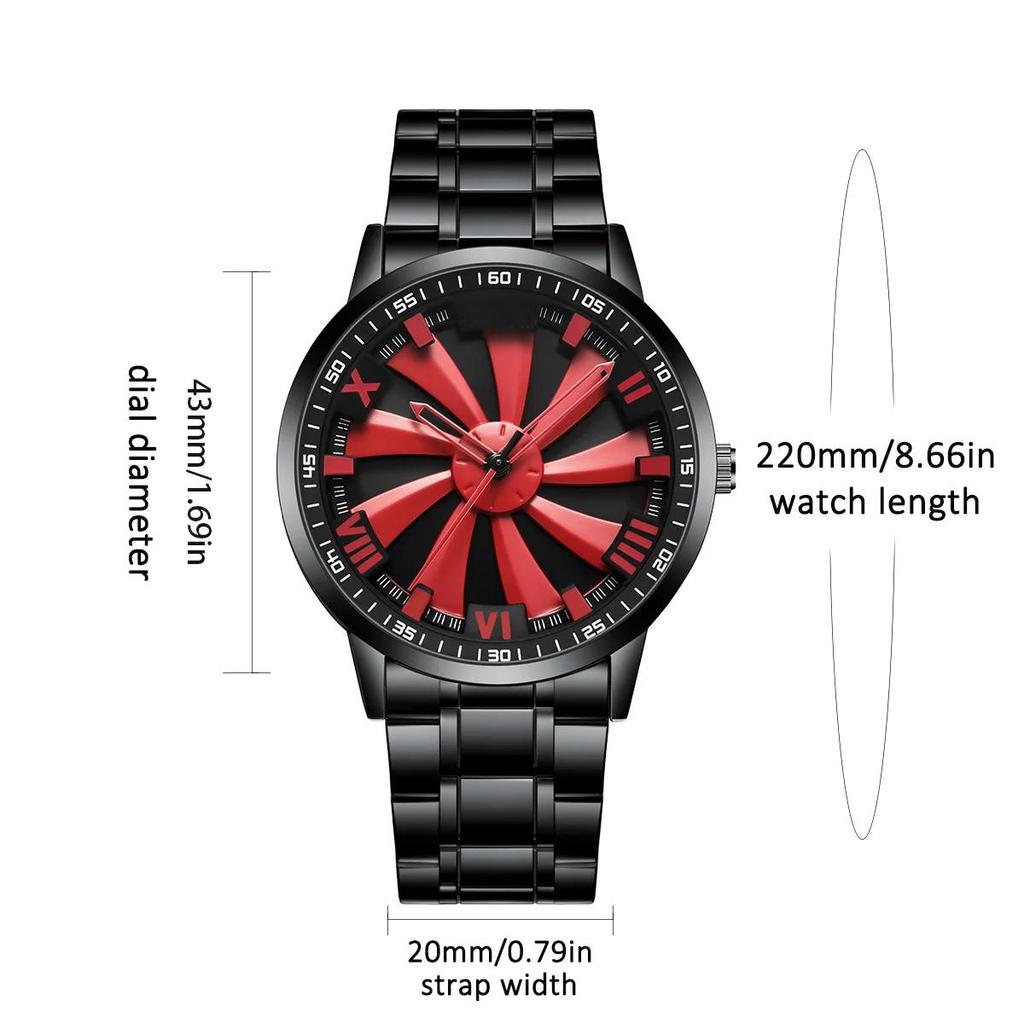 Men Quartz Watch Stainless Steel Rotating Wheel Clock Movement Casual Sports Wristwatch