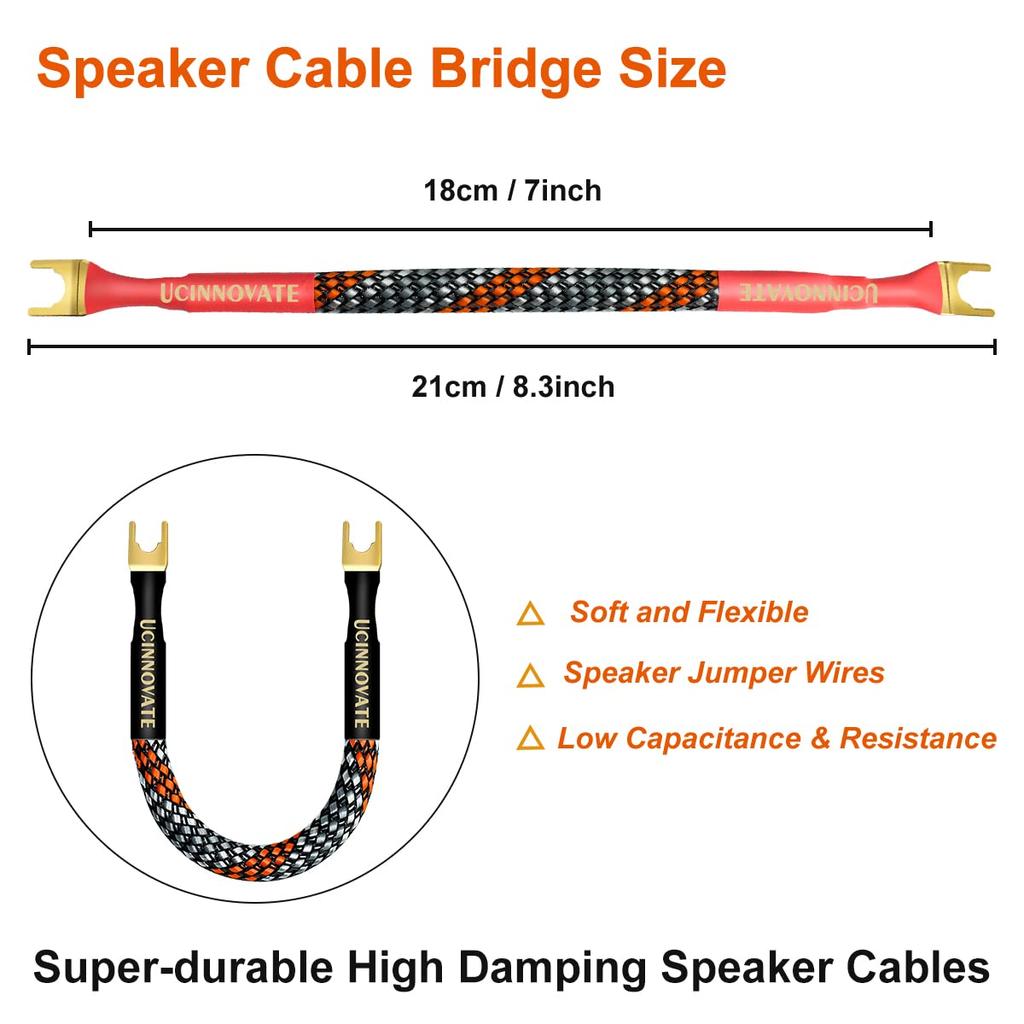 4 x 19cm Speaker Jumper HIFI Speaker Cables with 24k Gold Plated Pure Copper Flexible and Easy to Improves Sound Quality UCINNOVATE Cables, Plugs,