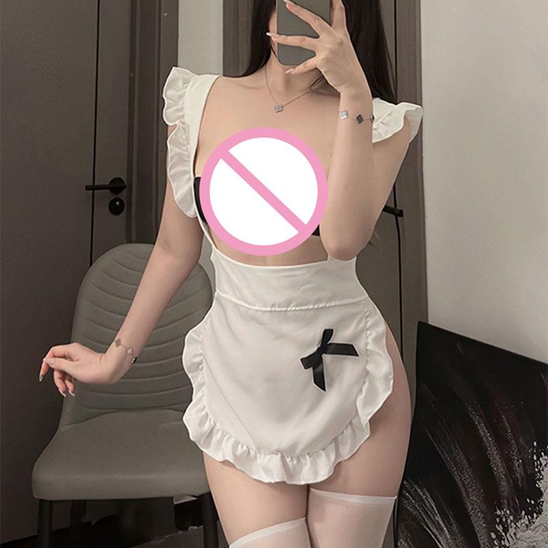Sexy Cosplay Lingerie  New Lolita Anime Uniform Porn Open Bra Erotic Costume Schoolgirls Long Sleeve Round Neck Baby Doll