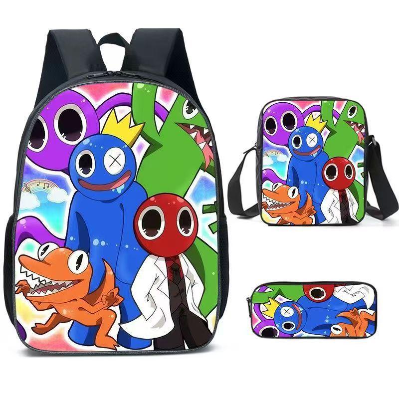 Rainbow Friends Three-Piece Set, Primary And Secondary School Students Satchel, Animation Cartoon Pencil Case, Large Capacity, And Wear-Resistant