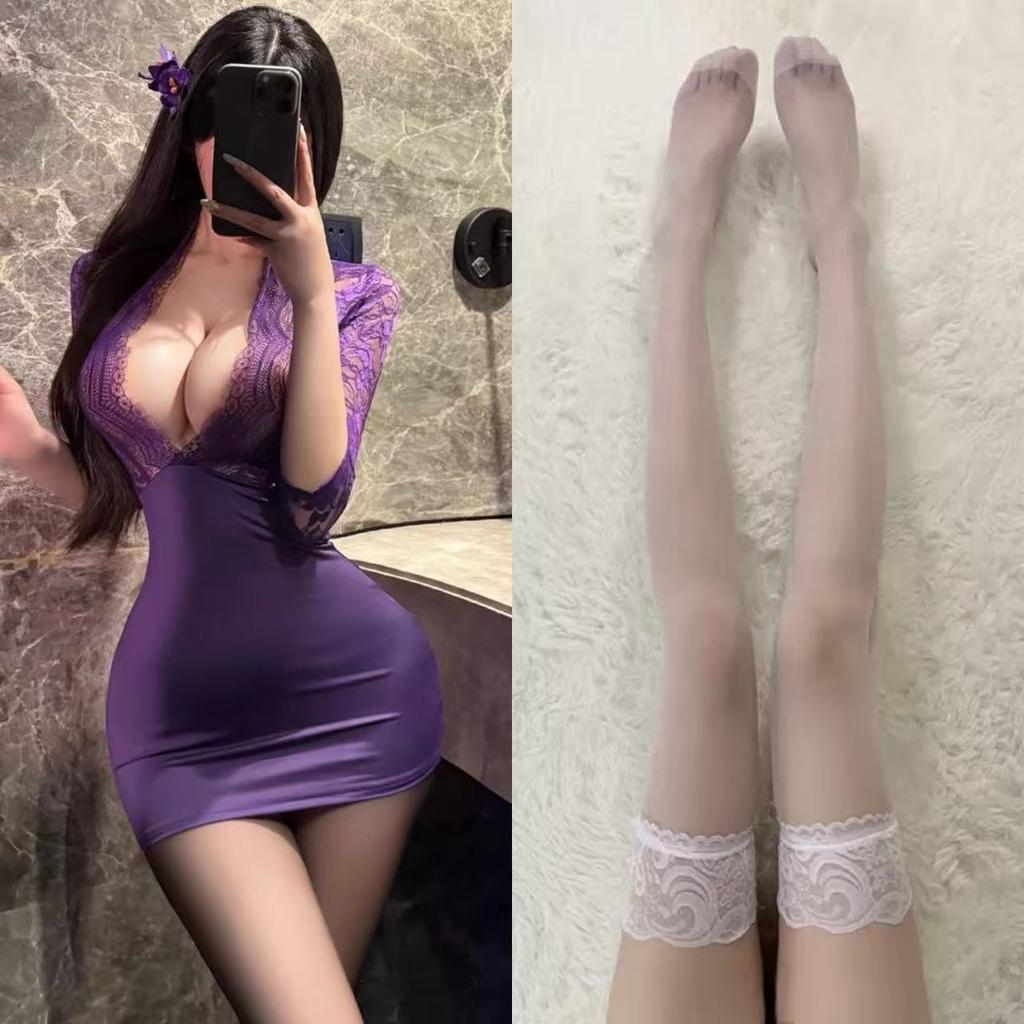 Sexy Lace Purple Hip Skirt Gathering Erotic Underwear Secretary OL Playing Suit No Temptation Robe