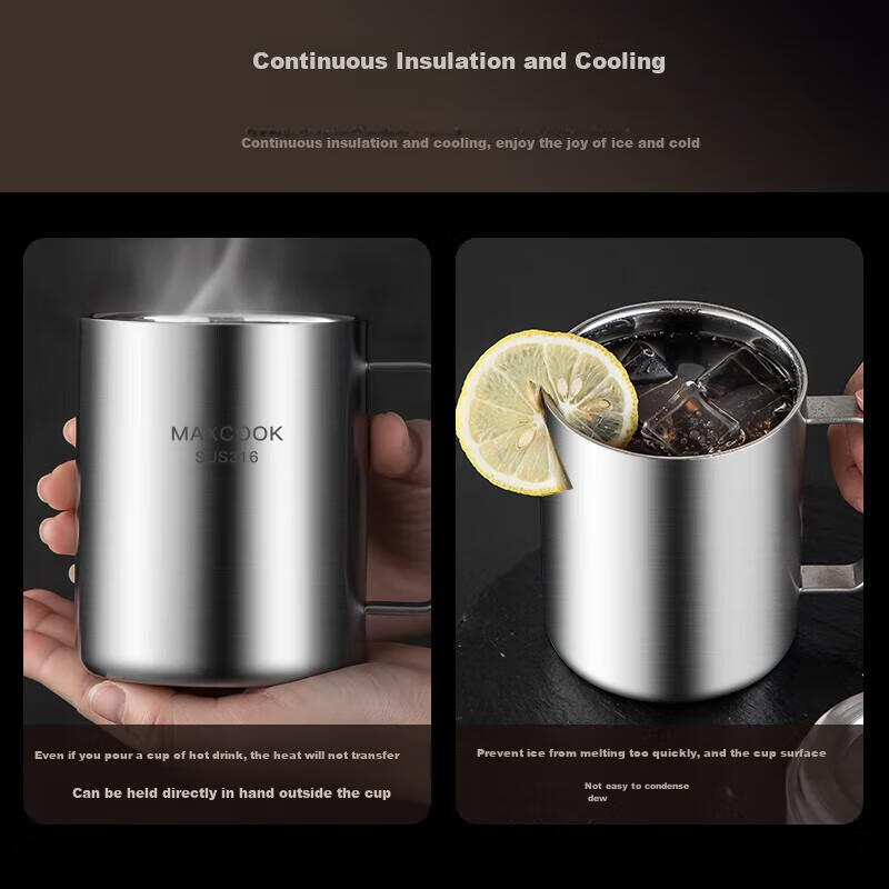 Maxcook 316 Stainless Steel Double-Layer Tea Cup with Lid and Handle for Children and Students 400ml MCB1112