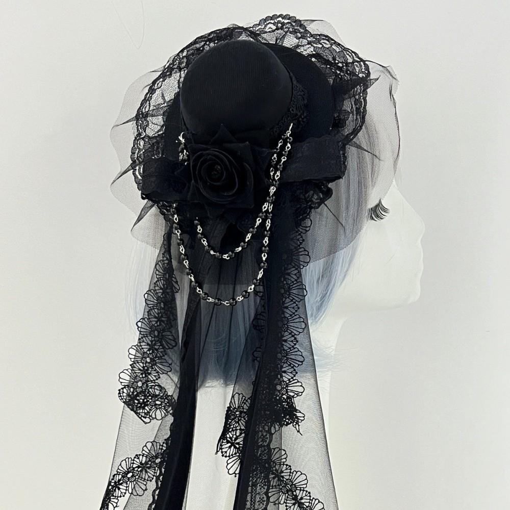 Rose Decoration Mini Top Chiffon Rose Hat Lace Retro Small Top Hat Gothic Lace Veil  Fashion Items Style B