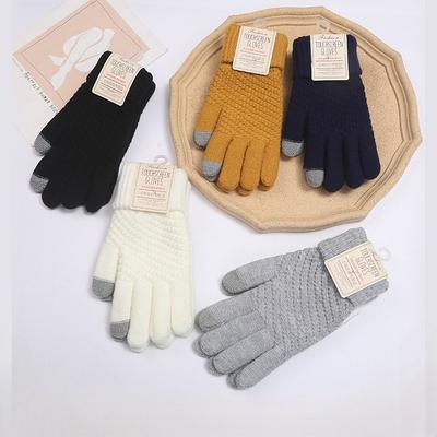Gloves Women's Winter Velvet Thickened Korean Version Cold-proof Cute Riding Touch Screen Warm Wool Knitted Gloves