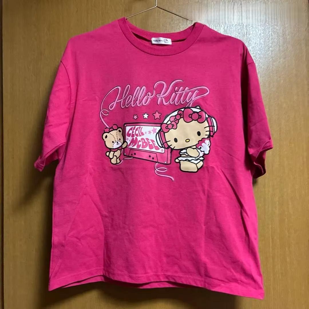 2026 Summer Hello Kitty Retro Sweet Girl Style 100 Cotton Printed Tshirt Adult Children Parentchild Top S