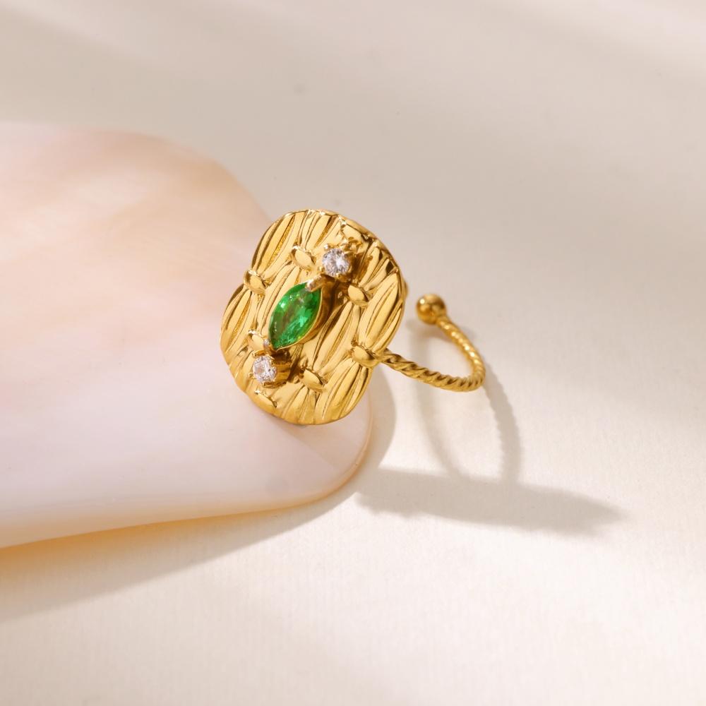 Devil's Eye Ringstainless Steel Rings Women Green Zircon Golden Anti Fading Open Ring Wedding Jewelry Vacation Accessories Gifts