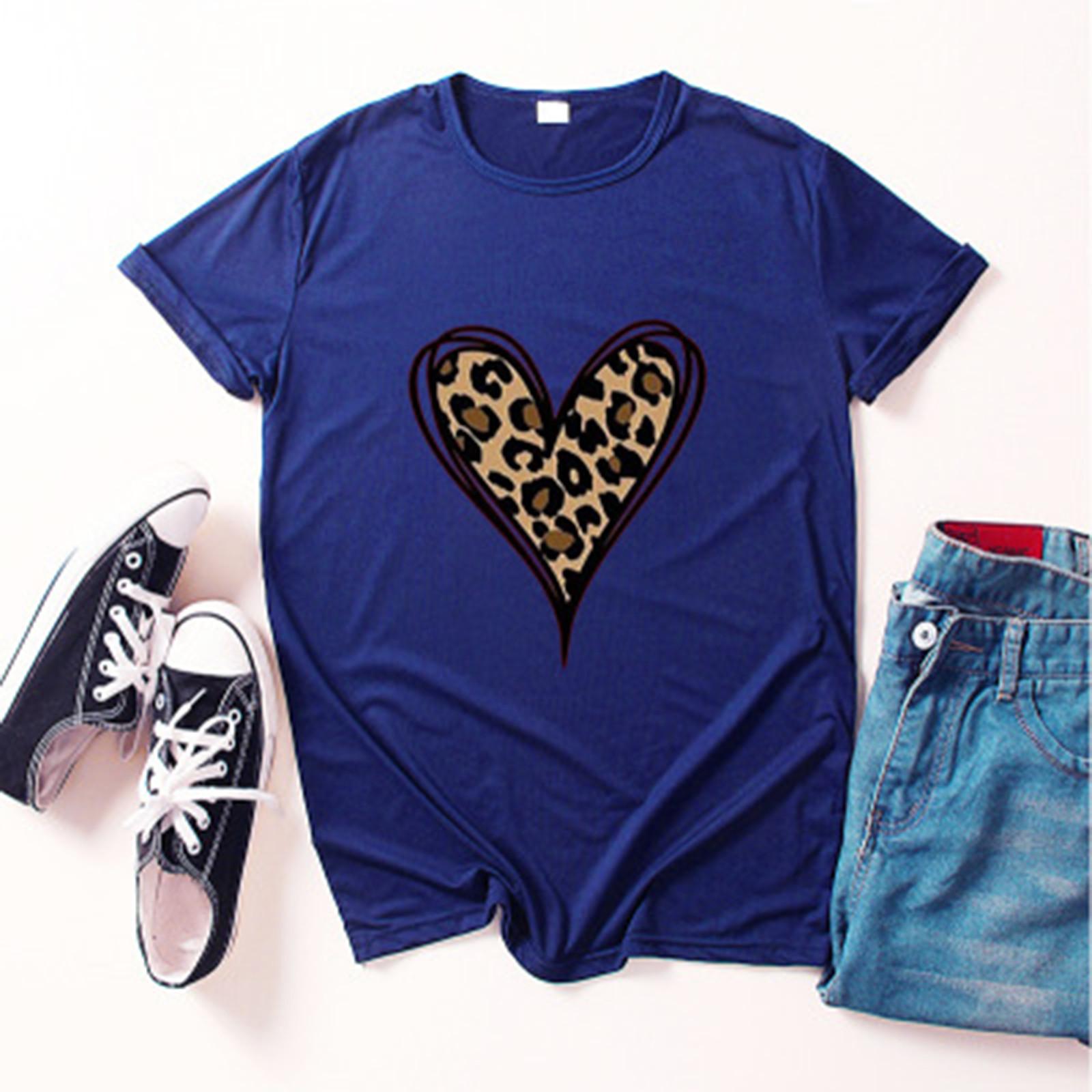 

Новый модный женский топ с коротким рукавом, повседневная свободная футболка с леопардовым принтом Love XL