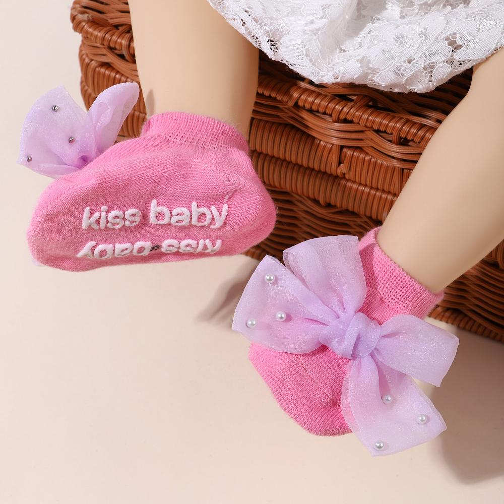 1 Pair of Lace Bow Socks Chiffon Pearl Delicate Breathable Socks Baby Girl Toddler Letter Socks