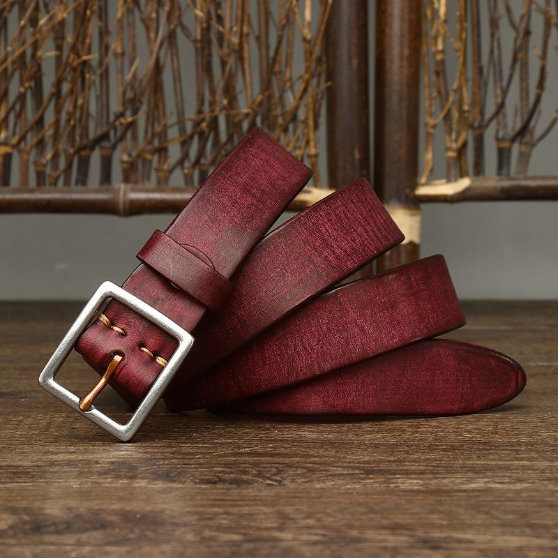 Curea Versatilă de Modă Spălată Retro pentru Femei din Piele Naturală, Oțel Inoxidabil, Piele de Vacă Pură, Curea pentru Femei