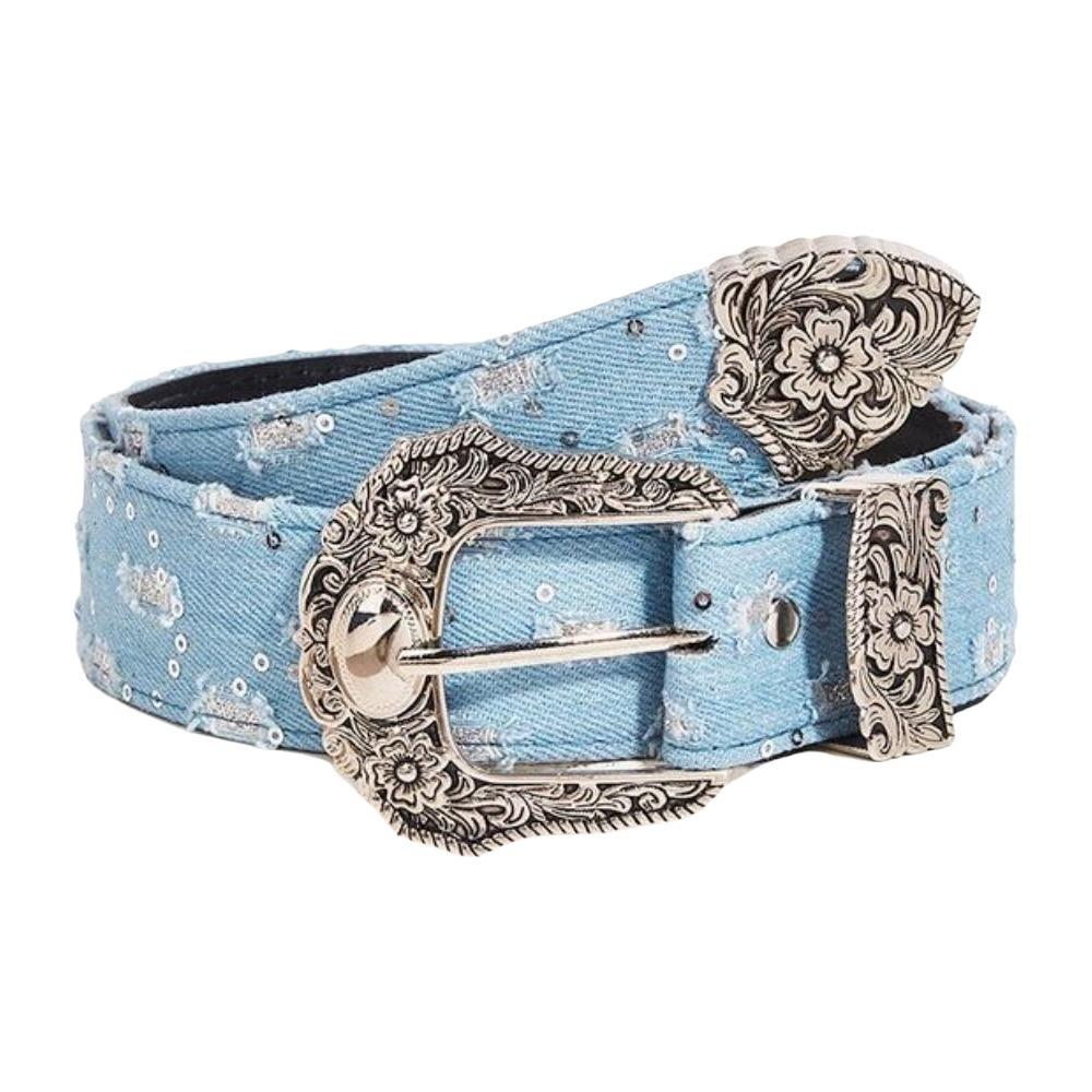 Ripped Metal Buckle Belt Korean Style Denim Wide Belt Retro Sequin Belt Clothing Accessories синий