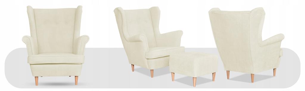 Wingback Armchair with Footrest Scandinavian Velvet Cream Light Hunter Family Furniture Beige