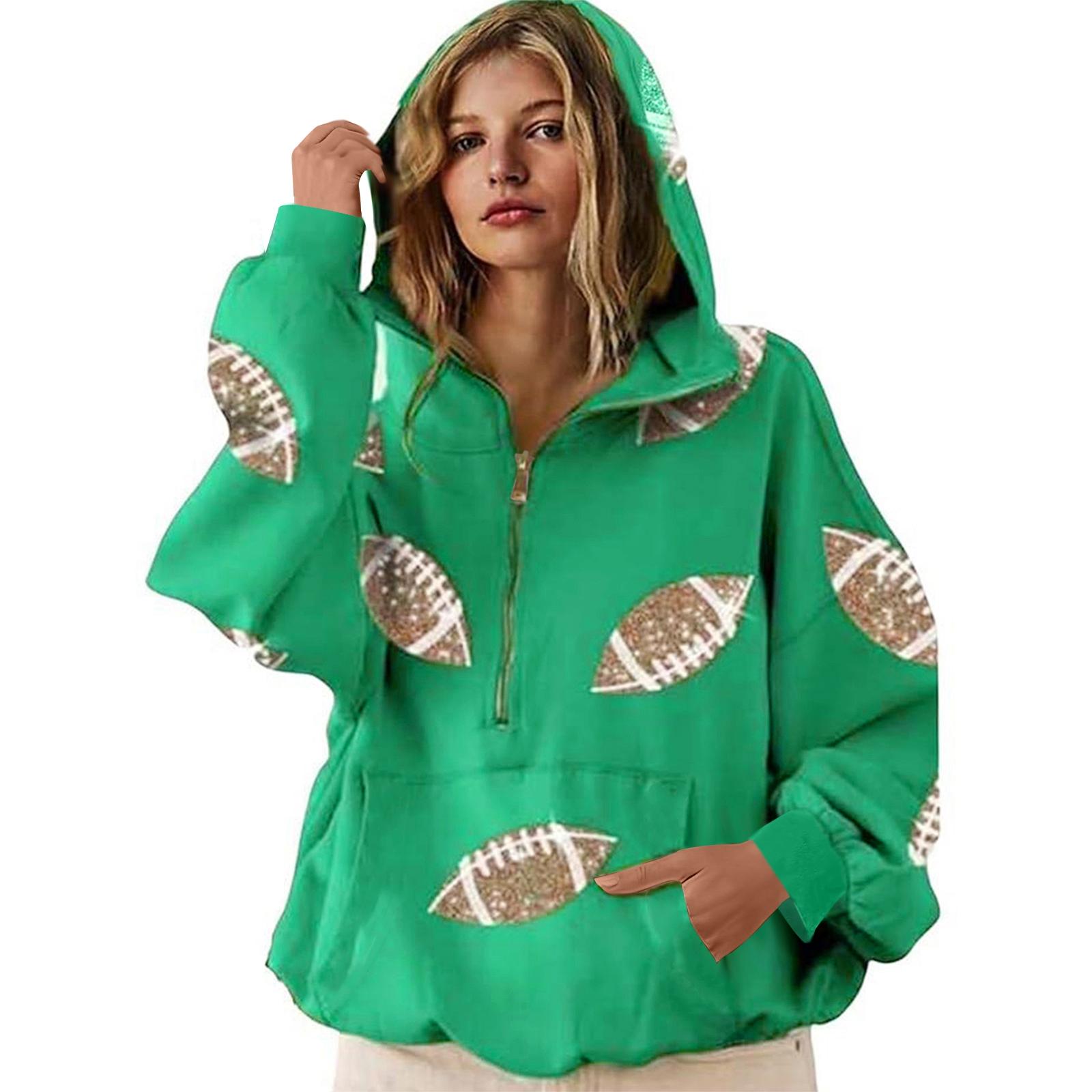 

Women s Sports Shirt With Rugby Sequins And Pockets Long Sleeved Half Zip Hooded Top XXXXXL