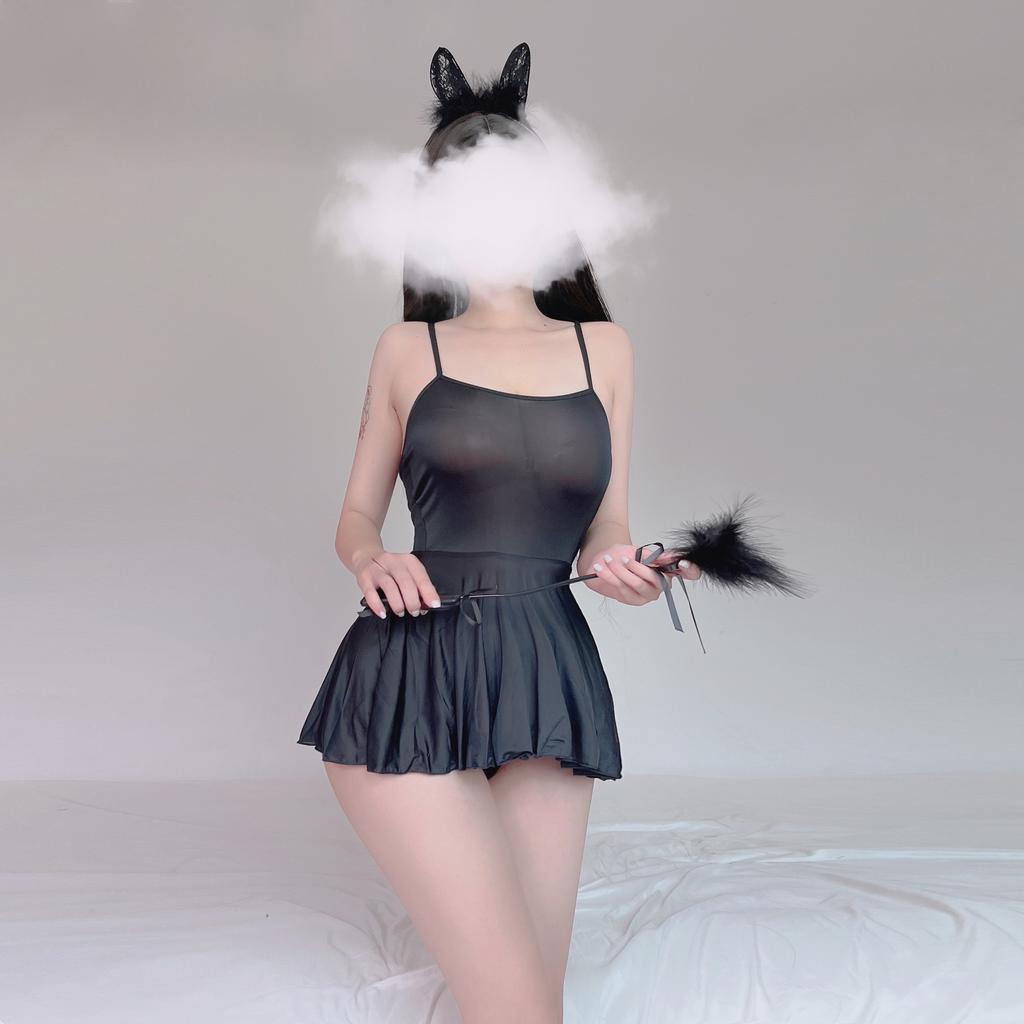 Ice silk fun tight body temptation dress pleated home comfort mood underwear dress short skirt