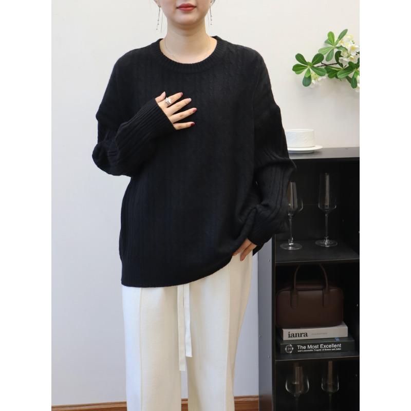 Retro twist crew neck soft waxy knitted sweater top autumn and winter new loose sweater pullover inside women