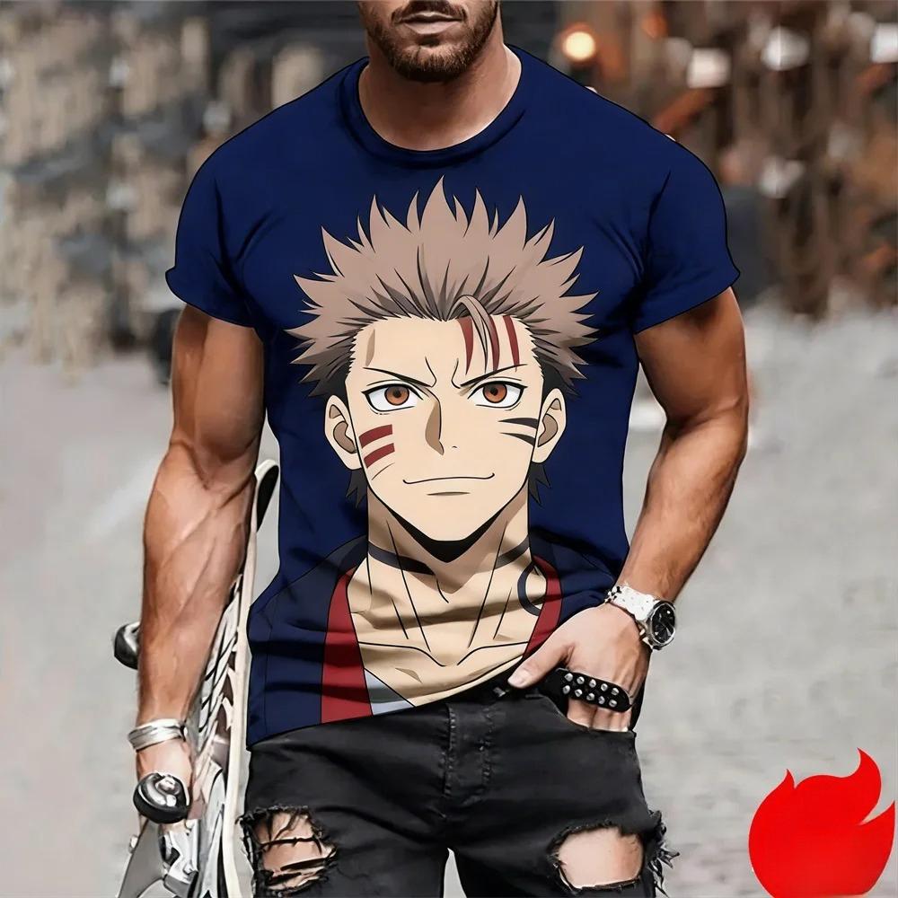 Man Anime Printed Casual Round Neck T-shirt Fashionable Comfortable Soft Breathable Minimalist Daily Large Loose T-shirt